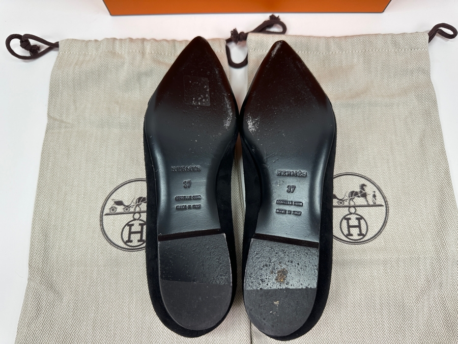 Hermes Suede Studded Ballet Flats Shoes With The Original Box Made In Italy Size 37 Estimate $600 [Photo 6]