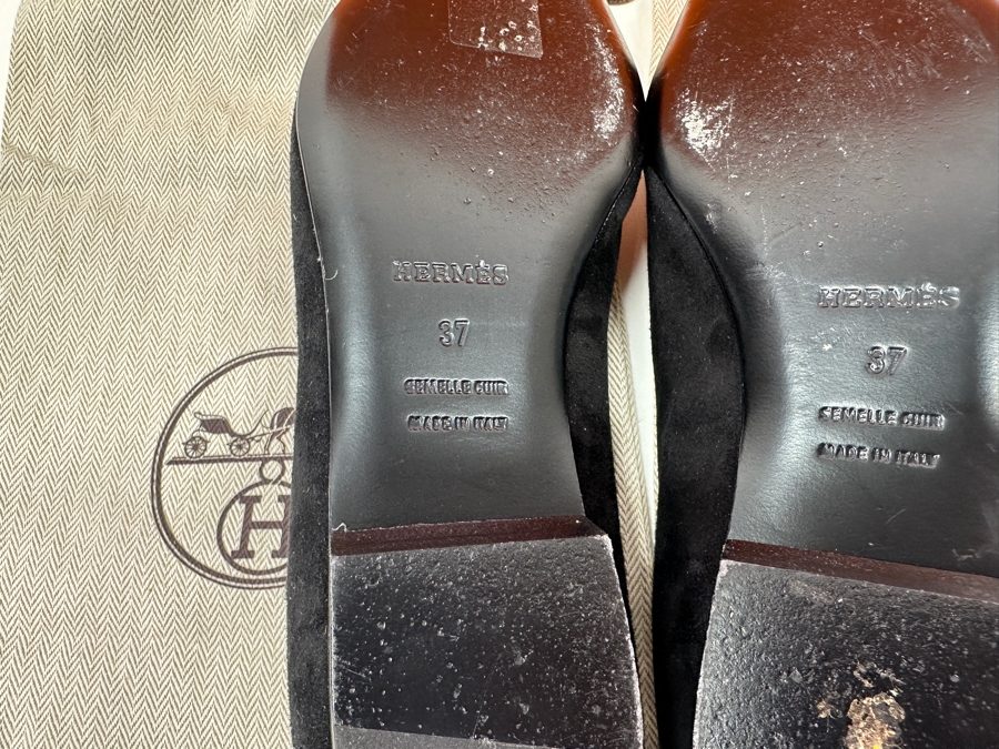 Hermes Suede Studded Ballet Flats Shoes With The Original Box Made In Italy Size 37 Estimate $600 [Photo 8]