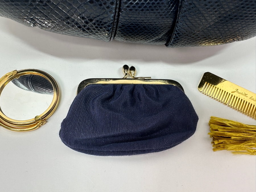 Vintage Judith Leiber Reptile Leather Handbag With Comb, Mirror And Change Purse Plus The Original Dust Bag [Photo 5]