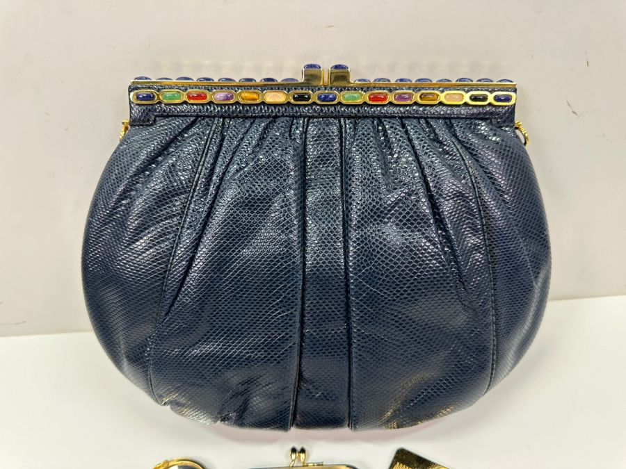 Vintage Judith Leiber Reptile Leather Handbag With Comb, Mirror And Change Purse Plus The Original Dust Bag [Photo 7]