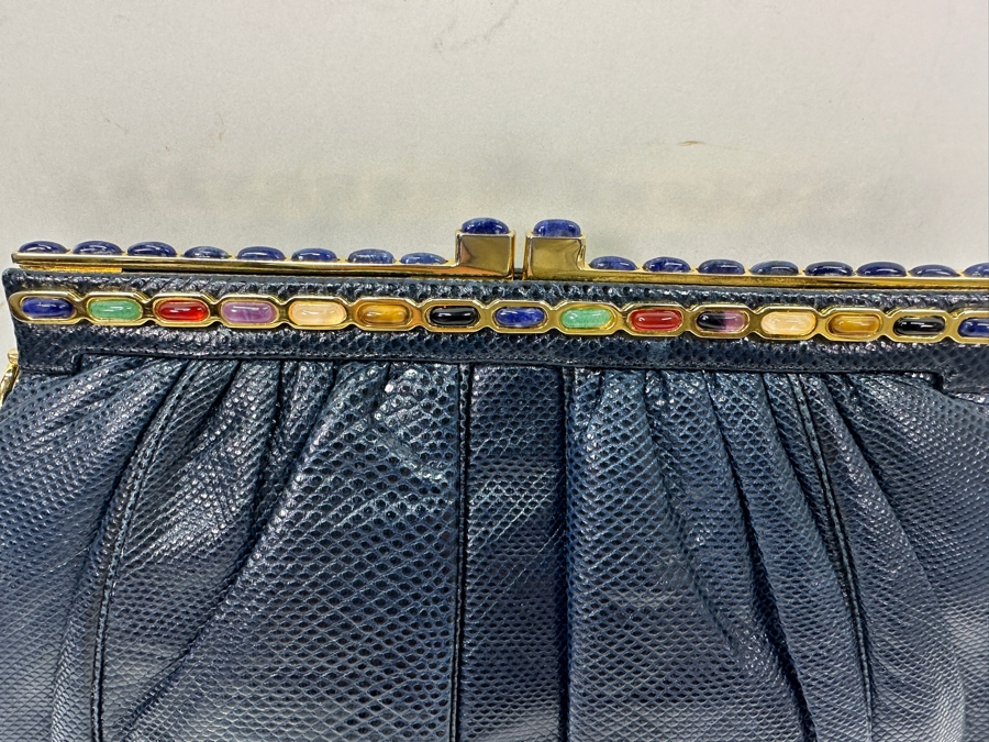 Vintage Judith Leiber Reptile Leather Handbag With Comb, Mirror And Change Purse Plus The Original Dust Bag [Photo 4]