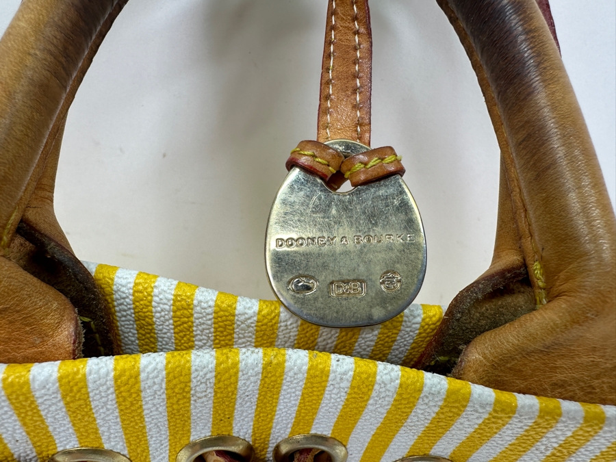 Vintage Dooney & Bourke Yellow And White Striped Tassel Tote Handbag Estimate $80 [Photo 6]