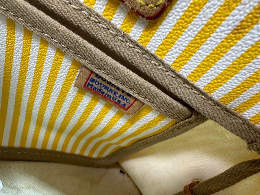 Vintage Dooney & Bourke Yellow And White Striped Tassel Tote Handbag Estimate $80 [Photo 8]