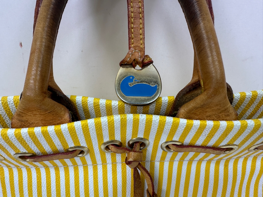 Vintage Dooney & Bourke Yellow And White Striped Tassel Tote Handbag Estimate $80 [Photo 5]