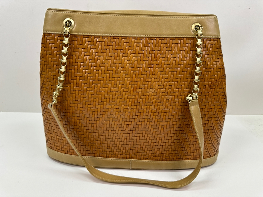 Vintage 1991 Barry Kieselstein-Cord Woven Leather Shoulder Handbag With Poodle Charm And Original Dust Bag Estimate $900 [Photo 6]