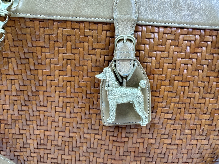Vintage 1991 Barry Kieselstein-Cord Woven Leather Shoulder Handbag With Poodle Charm And Original Dust Bag Estimate $900 [Photo 3]