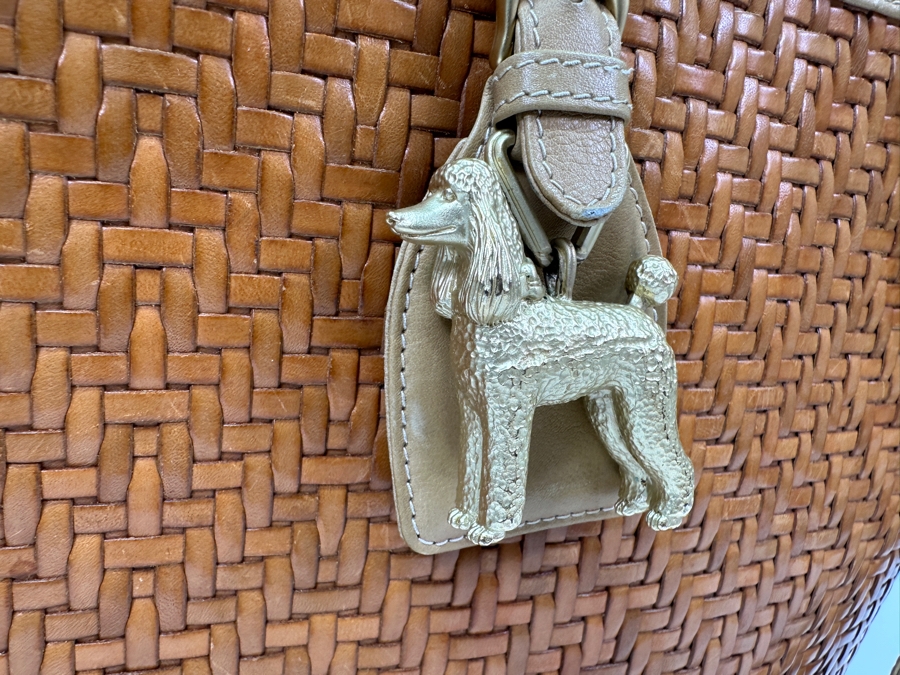 Vintage 1991 Barry Kieselstein-Cord Woven Leather Shoulder Handbag With Poodle Charm And Original Dust Bag Estimate $900 [Photo 4]