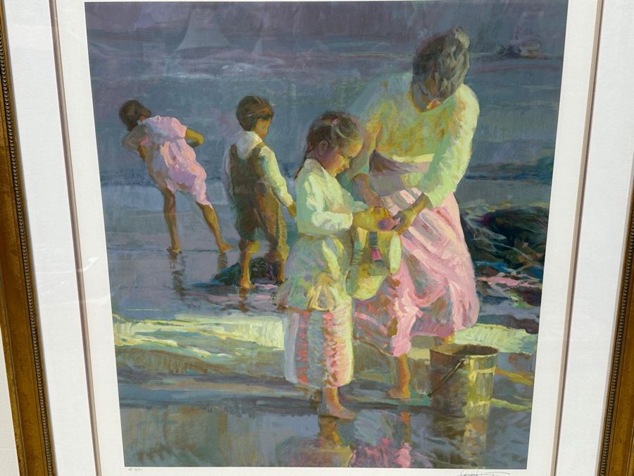 Just Added - Don Hatfield Limited Edition Artist Signed Serigraph Titled “Playing At The Shore” Artist Proof Numbered AP 4 Of 85 25 X 27.5 Framed 37.5 X 40 [Photo 3]