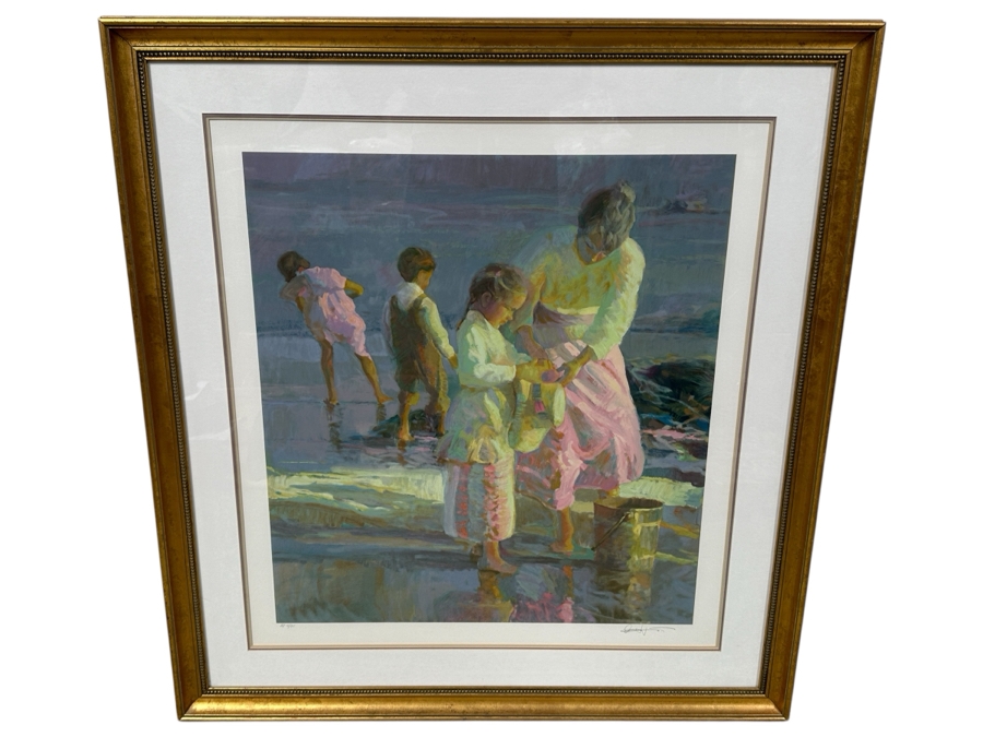 Just Added - Don Hatfield Limited Edition Artist Signed Serigraph Titled “Playing At The Shore” Artist Proof Numbered AP 4 Of 85 25 X 27.5 Framed 37.5 X 40 [Photo 2]