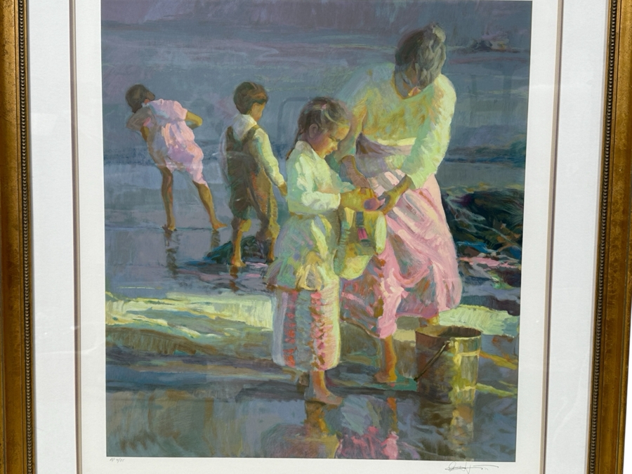 Just Added - Don Hatfield Limited Edition Artist Signed Serigraph Titled “Playing At The Shore” Artist Proof Numbered AP 4 Of 85 25 X 27.5 Framed 37.5 X 40