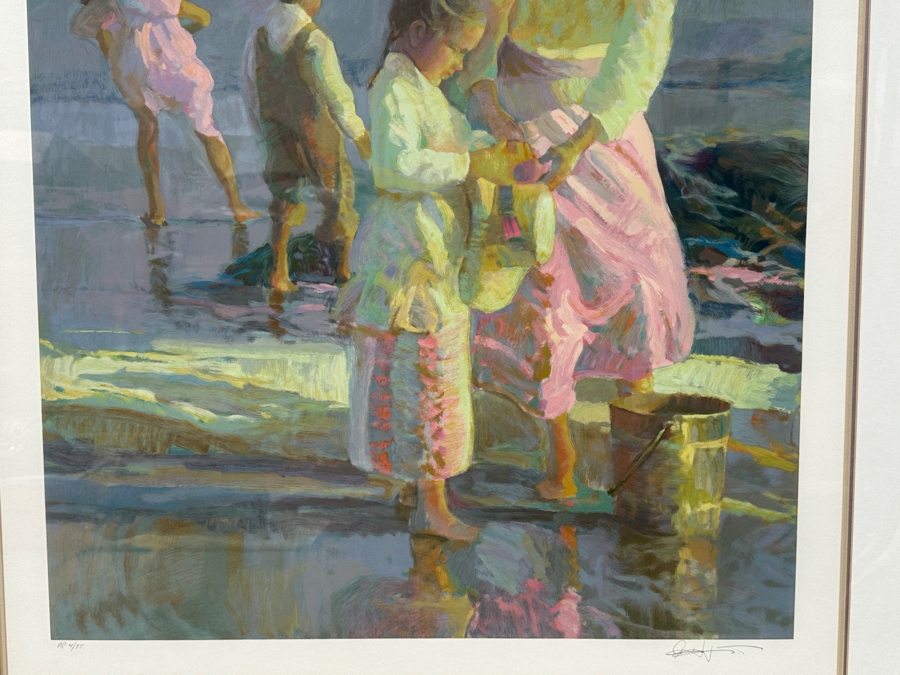 Just Added - Don Hatfield Limited Edition Artist Signed Serigraph Titled “Playing At The Shore” Artist Proof Numbered AP 4 Of 85 25 X 27.5 Framed 37.5 X 40 [Photo 7]