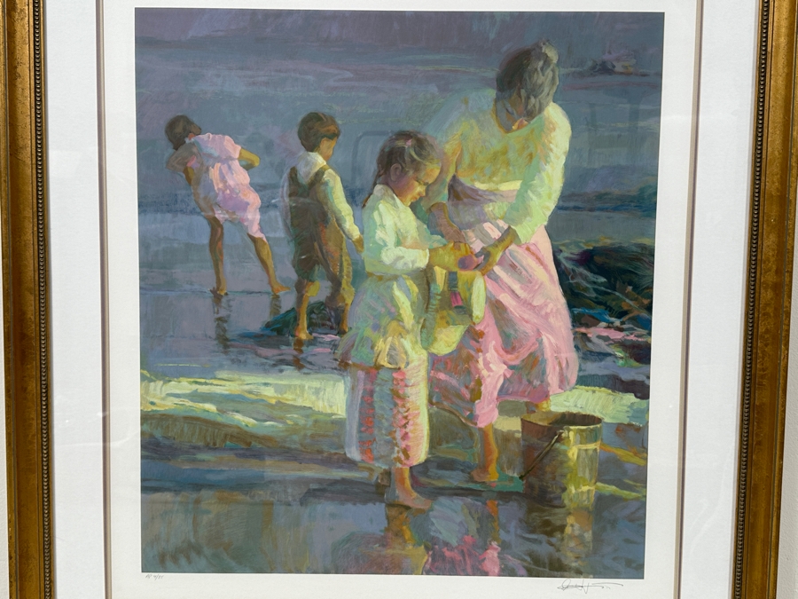 Just Added - Don Hatfield Limited Edition Artist Signed Serigraph Titled “Playing At The Shore” Artist Proof Numbered AP 4 Of 85 25 X 27.5 Framed 37.5 X 40 [Photo 5]