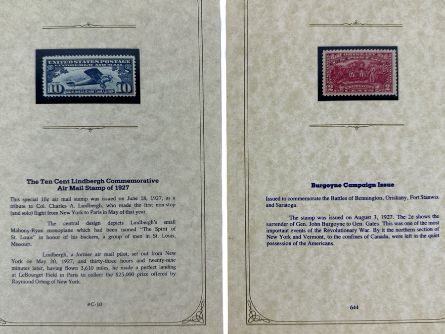Just Added - Pair Of Mint United States Postage Stamps: 1927 Ten Cent Charles Lindbergh Commemorative Air Mail Stamp And 1927 Burgoyne Campaign Issue Two Cent Stamp