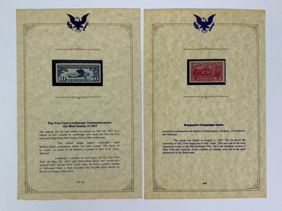 Just Added - Pair Of Mint United States Postage Stamps: 1927 Ten Cent Charles Lindbergh Commemorative Air Mail Stamp And 1927 Burgoyne Campaign Issue Two Cent Stamp [Photo 2]