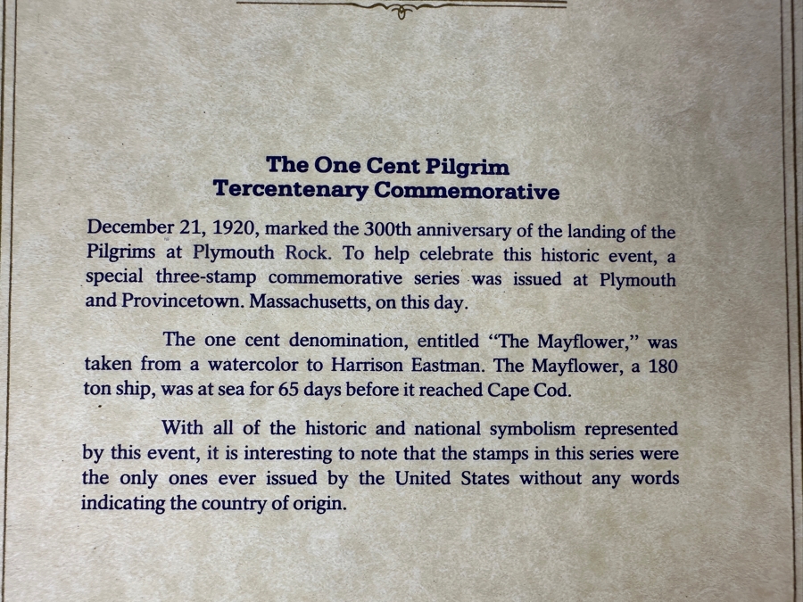 Just Added - Pair Of Mint United States Postage Stamps: 1920 One Cent Pilgrim Tercentenary Commemorative Stamp The Mayflower And Two Cent Pilgrim Tercentenary Commemorative Stamp Landing Of The Pilgrims [Photo 4]