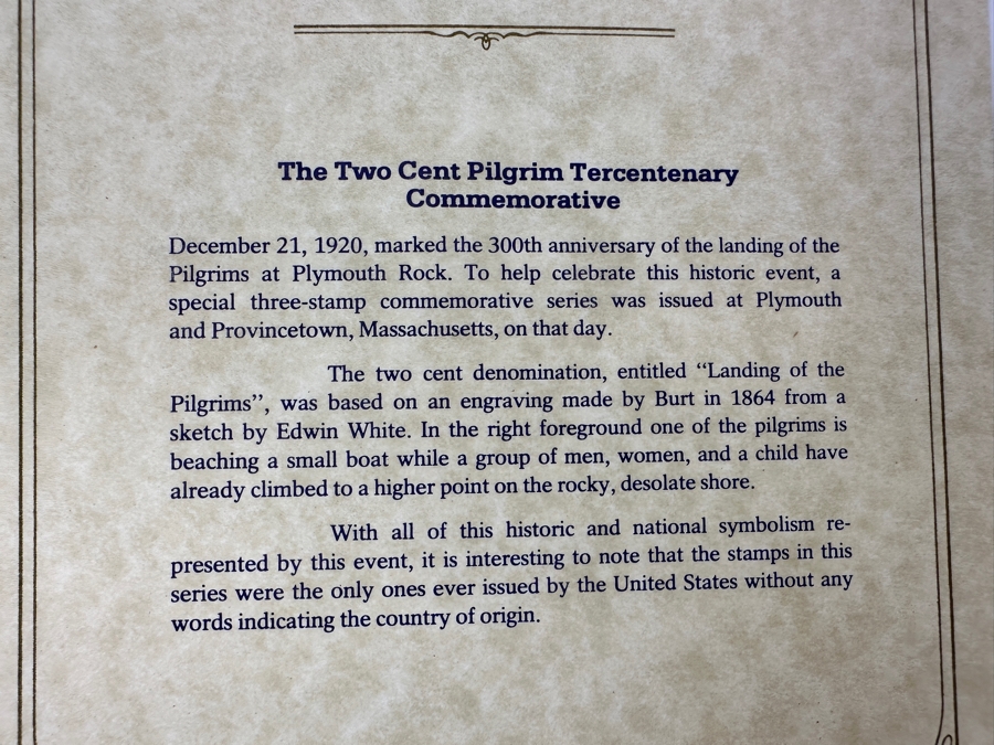 Just Added - Pair Of Mint United States Postage Stamps: 1920 One Cent Pilgrim Tercentenary Commemorative Stamp The Mayflower And Two Cent Pilgrim Tercentenary Commemorative Stamp Landing Of The Pilgrims [Photo 6]