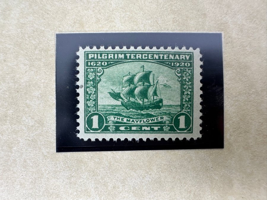 Just Added - Pair Of Mint United States Postage Stamps: 1920 One Cent Pilgrim Tercentenary Commemorative Stamp The Mayflower And Two Cent Pilgrim Tercentenary Commemorative Stamp Landing Of The Pilgrims [Photo 3]