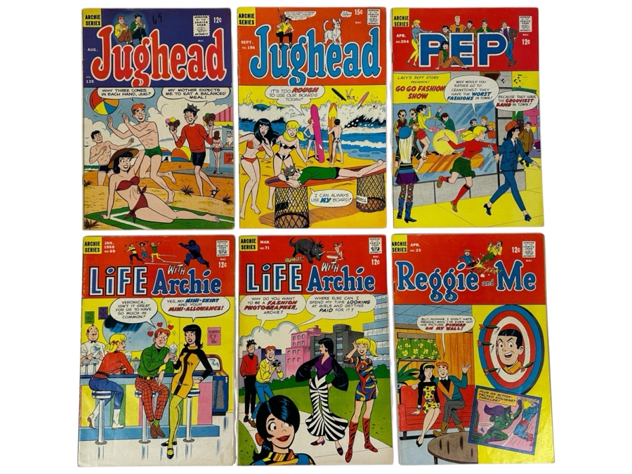 Just Added - (2) Vintage 1960s/70s Archie Series Jughead 12 Cent Comic Books: #135 & #196, 1967 Archie Series PEP 12 Cent Comic Book #204, 1968 Archie Series Life With Archie Comic Books #69 & #71 And 1967 Reggie And Me Comic Book #23