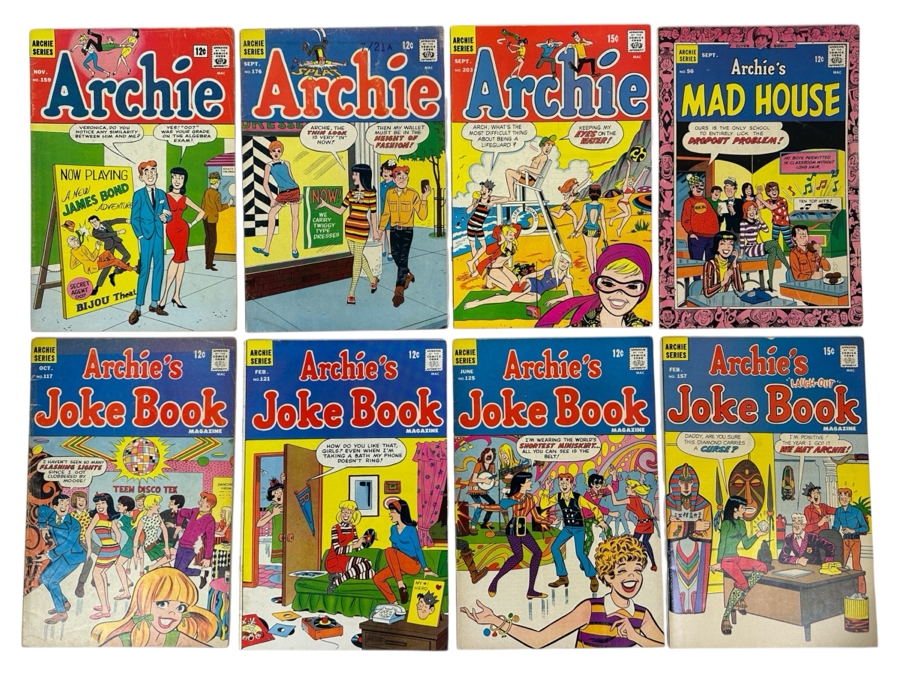 Just Added - (3) Vintage 1960s/70s Archie 12cent/15cent Comic Books: 1965 #159, #176 & #203, (1) Archie’s Mad House Comic Book #56, (4) Archie’s Joke Book Comic Books: 1967 #117, #121, #125 & #157