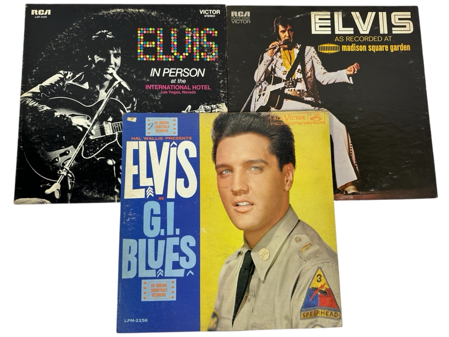 Just Added - (3) Elvis Vinyl Records: G.I. Blues, Elvis In Person At The International Hotel Las Vegas, NV And Elvis As Recorded At Madison Square Garden