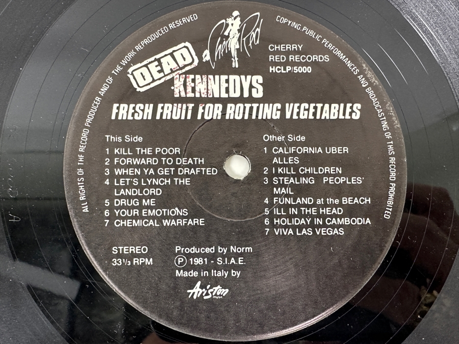 Just Added - Dead Kennedys - Fresh Fruit For Rotting Vegetables Vinyl Record 1981 Made In Italy Cherry Red Records HCLP/5000 Featuring California Uber Alles [Photo 9]