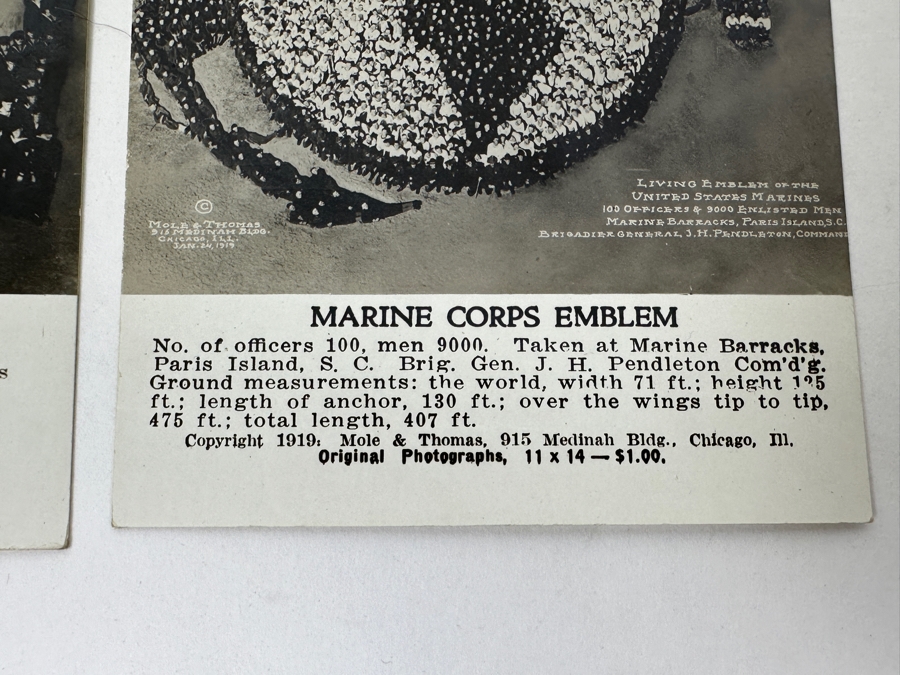 Just Added - (12) Antique Arthur Mole (1889-1983) & John Thomas (Died 1947) US Military Patriotic Images Real Photo Postcards Using Thousands Of Soldiers To Create Patterns And Patriotic Images Called “Living Photographs” Postcards Estimate $1,000-$1,500 [Photo 45]