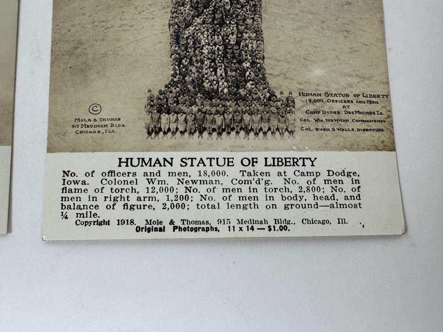 Just Added - (12) Antique Arthur Mole (1889-1983) & John Thomas (Died 1947) US Military Patriotic Images Real Photo Postcards Using Thousands Of Soldiers To Create Patterns And Patriotic Images Called “Living Photographs” Postcards Estimate $1,000-$1,500 [Photo 52]
