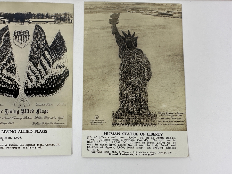 Just Added - (12) Antique Arthur Mole (1889-1983) & John Thomas (Died 1947) US Military Patriotic Images Real Photo Postcards Using Thousands Of Soldiers To Create Patterns And Patriotic Images Called “Living Photographs” Postcards Estimate $1,000-$1,500 [Photo 49]