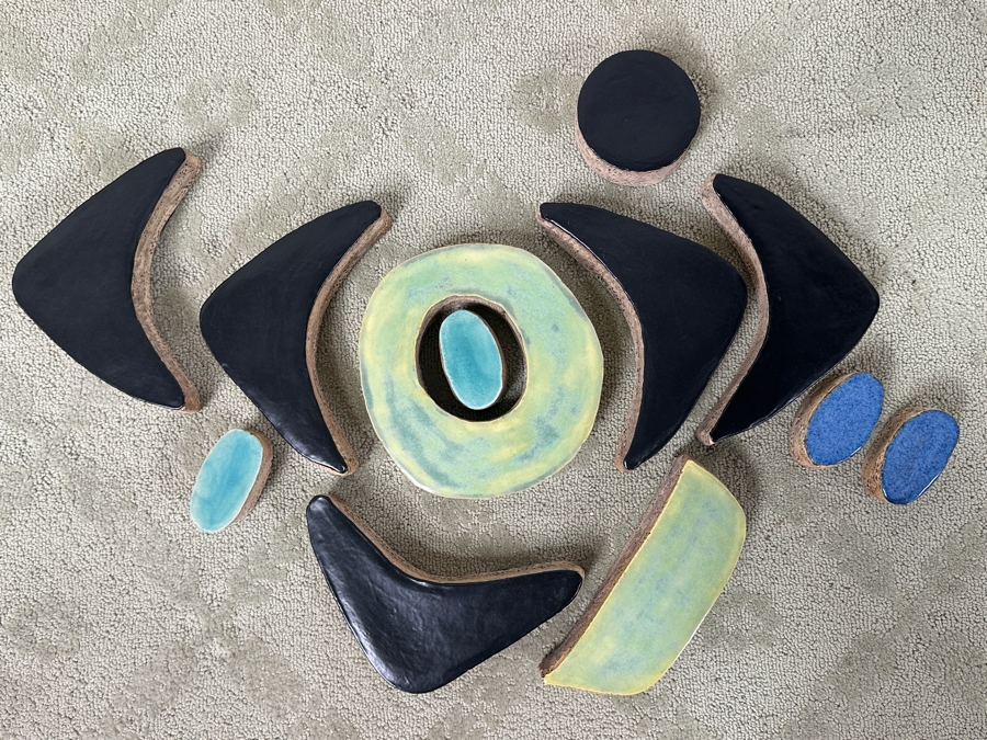 Just Added - Jean Smith Glazed Ceramic Wall Sculpture in 12 parts  32'W x 22'H as Displayed [Photo 2]