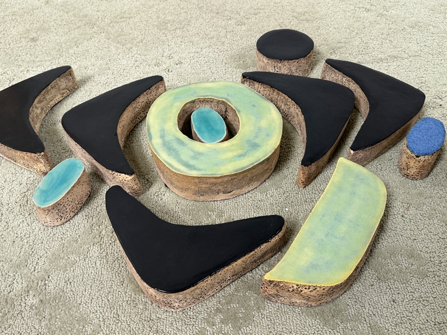 Just Added - Jean Smith Glazed Ceramic Wall Sculpture in 12 parts  32'W x 22'H as Displayed [Photo 3]