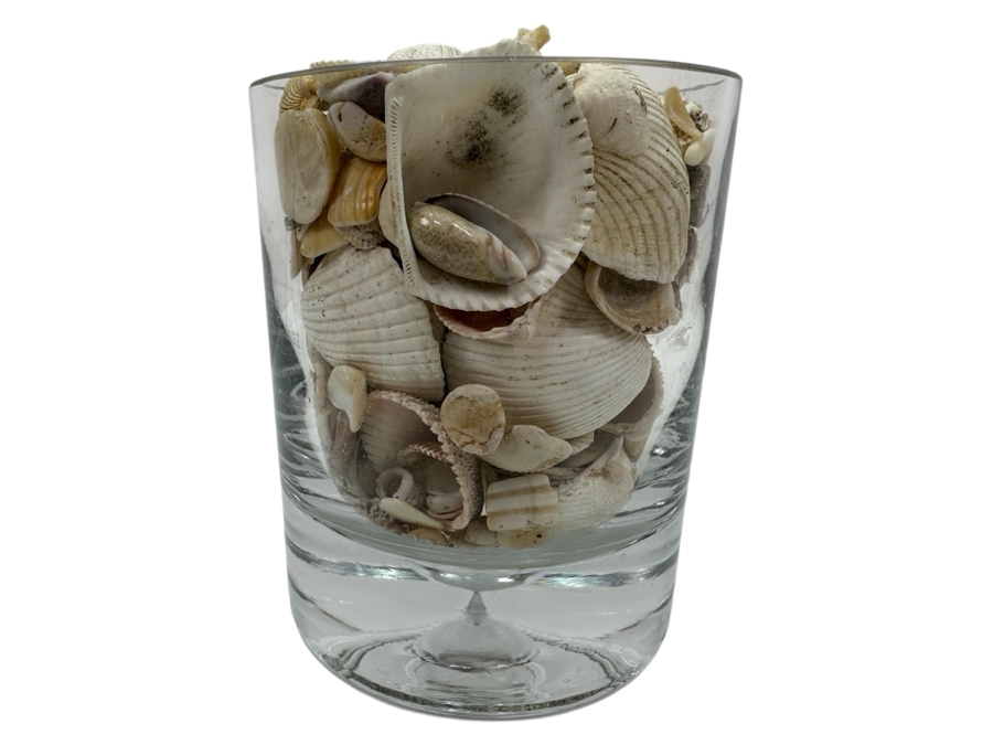 Just Added - Bubble Glass Vase Filled With Organic Seashells 6H
