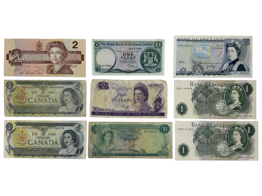 Just Added - (13) Foreign Currency From Canada, Scotland, New Zealand, Bahamas & England