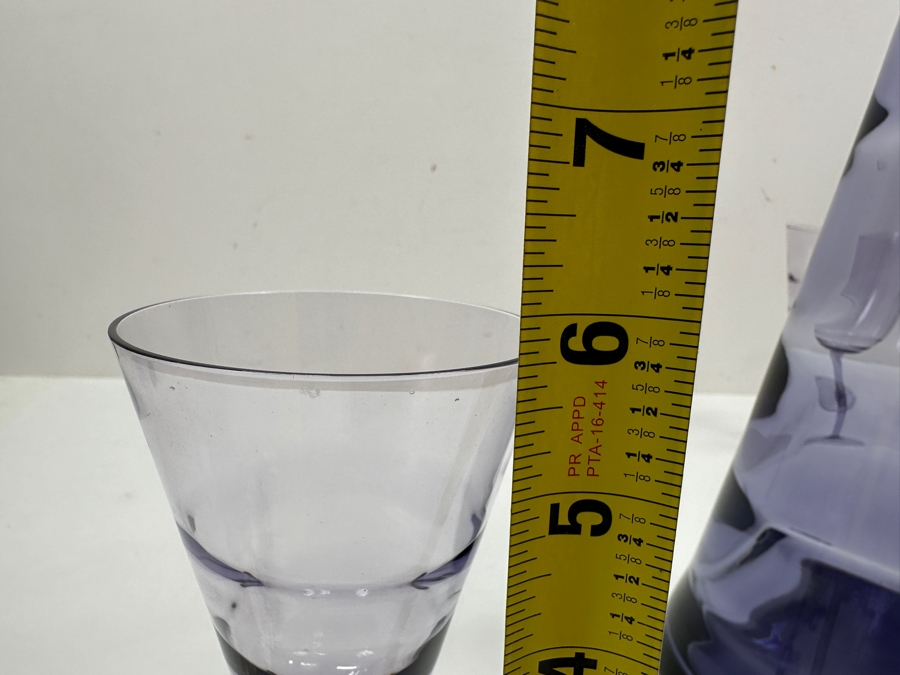 Just Added - Purple Amethyst Glass Decanter With Stopper 16H And Matching Stemware Glasses 6H [Photo 5]