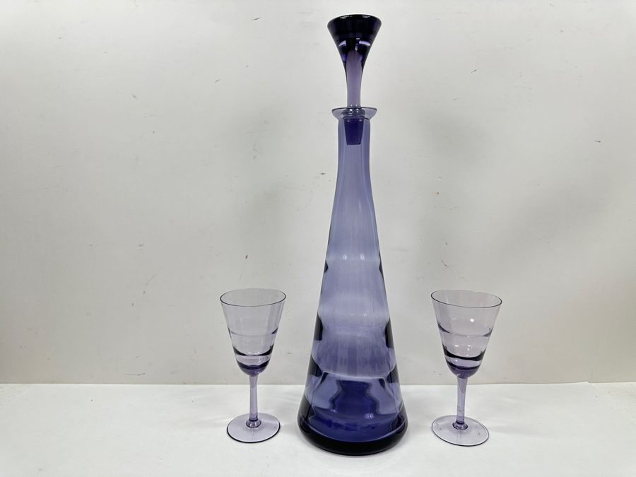 Just Added - Purple Amethyst Glass Decanter With Stopper 16H And Matching Stemware Glasses 6H [Photo 2]