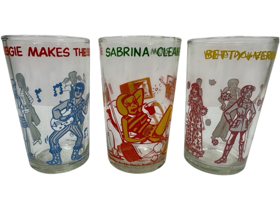 Just Added - (3) Vintage Juice Glasses From The Archie Comics Series: Reggie, Sabrina & Betty & Veronica