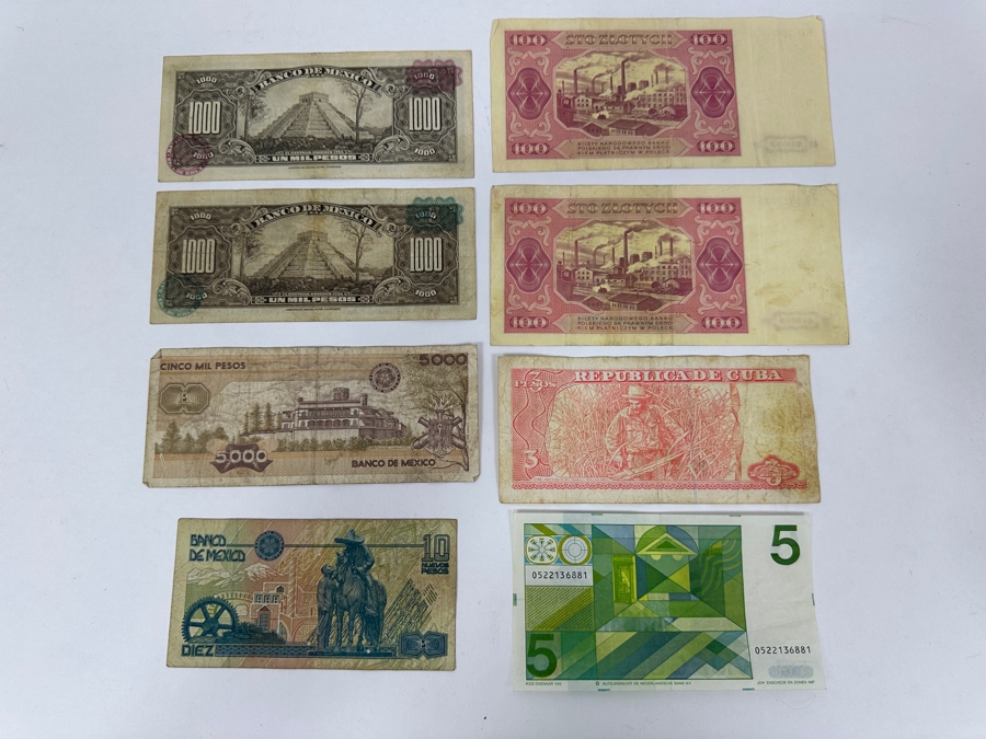 Just Added - (8) Paper Currency From Mexico, Poland, Cuba & Netherlands [Photo 9]