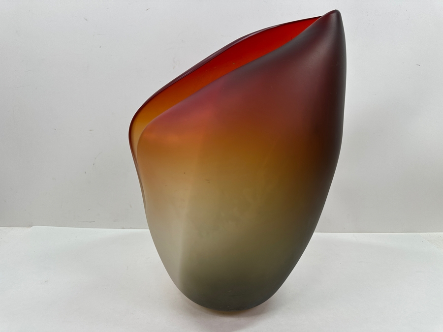 Just Added - 1980s Alfredo Barbini Murano Studio Art Glass Folded Bowl Vase 14'H [Photo 3]