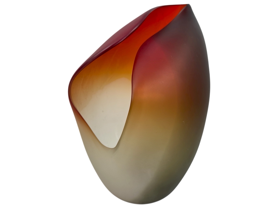 Just Added - 1980s Alfredo Barbini Murano Studio Art Glass Folded Bowl Vase 14'H