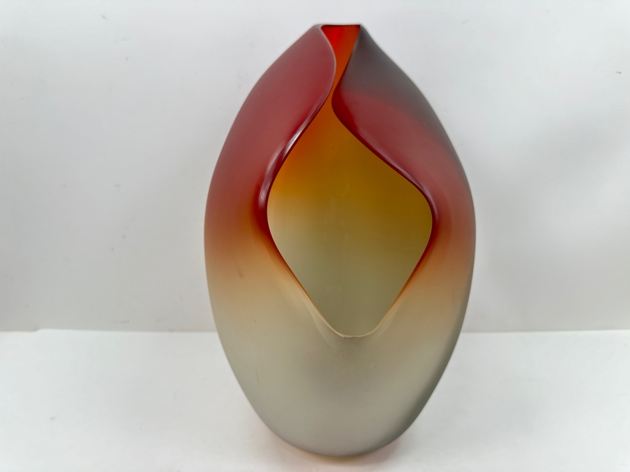 Just Added - 1980s Alfredo Barbini Murano Studio Art Glass Folded Bowl Vase 14'H [Photo 2]