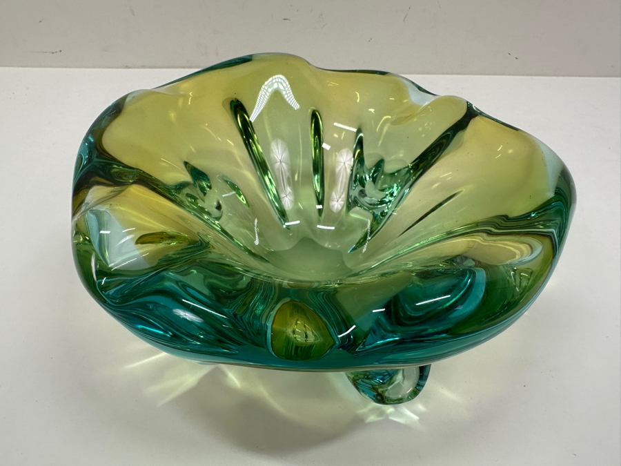 Just Added - Vintage Seguso Green Murano Glass Bowl Dish 7'W x 3.5'H  [Photo 2]