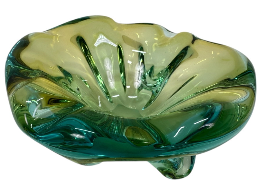 Just Added - Vintage Seguso Green Murano Glass Bowl Dish 7'W x 3.5'H 