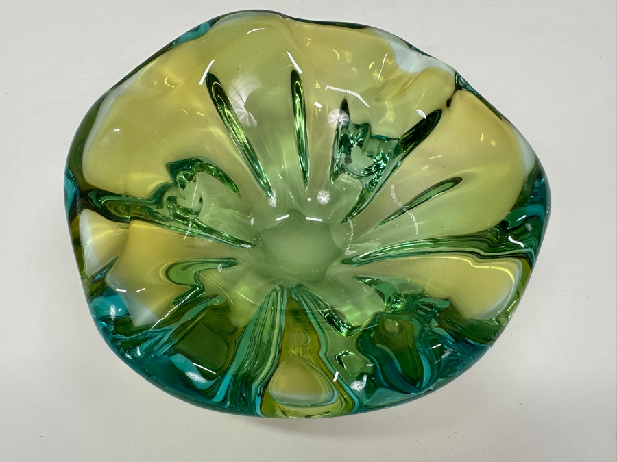 Just Added - Vintage Seguso Green Murano Glass Bowl Dish 7'W x 3.5'H  [Photo 4]