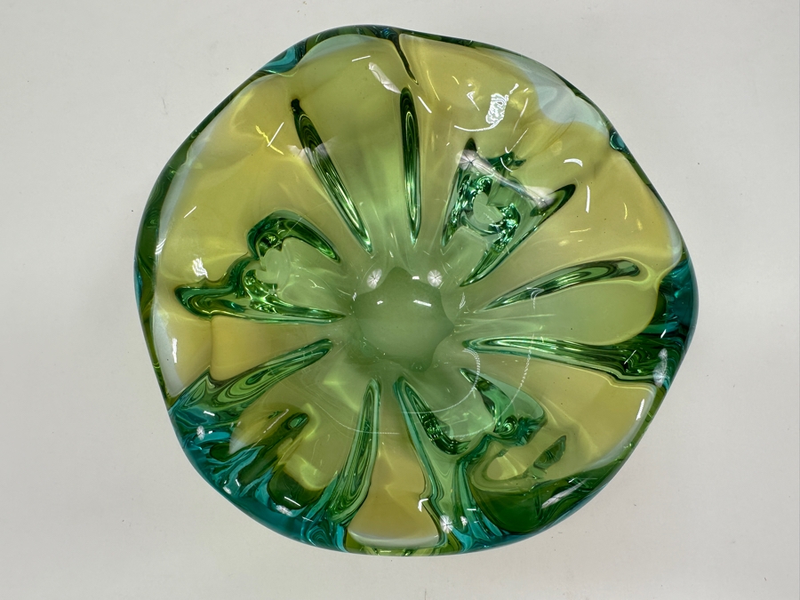 Just Added - Vintage Seguso Green Murano Glass Bowl Dish 7'W x 3.5'H  [Photo 5]