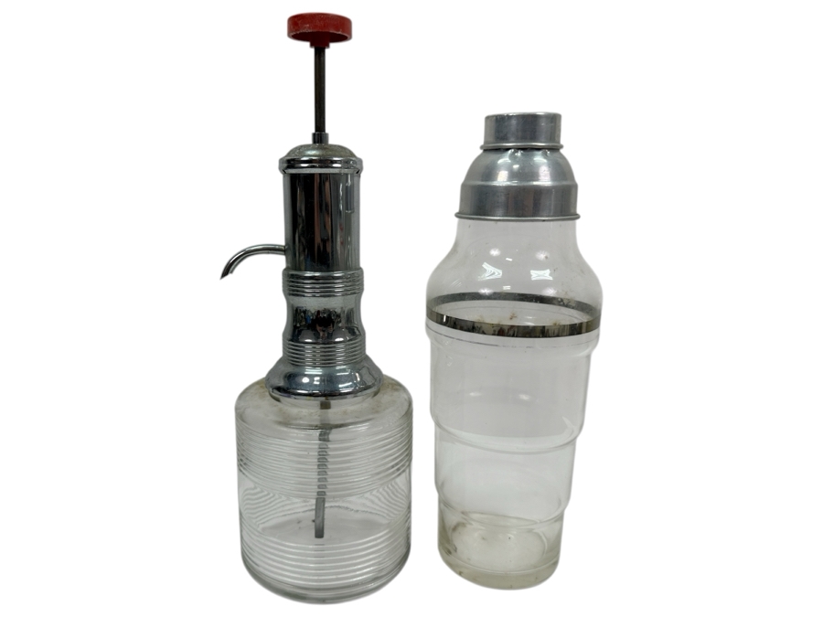 Just Added - Vintage Glass Pump Decanter and Philco Radiobar Cocktail Shaker 12.5'H and 11'H