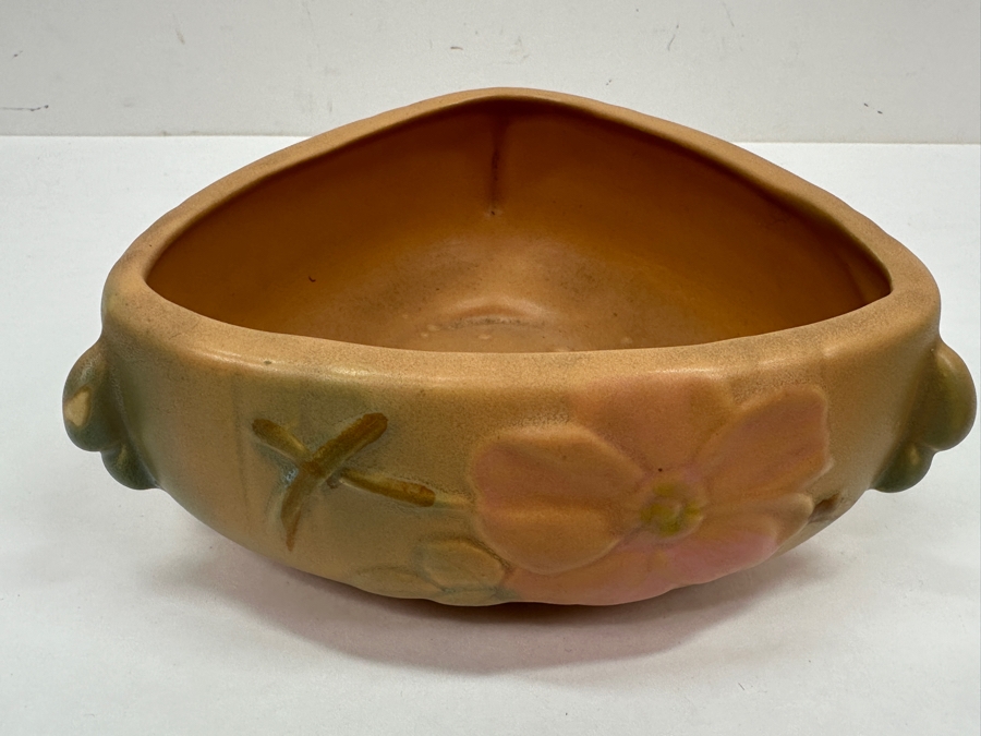 Just Added - Vintage 1940s Weller Wild Rose Jardiniere Triangular Bowl Planter 7'W x 3'H [Photo 2]