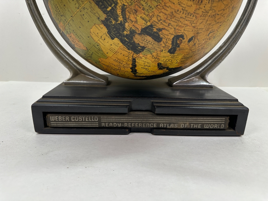 Just Added - 1930's Weber Costello Terrestrial 12' Globe with Atlas Base 14.5'H [Photo 4]