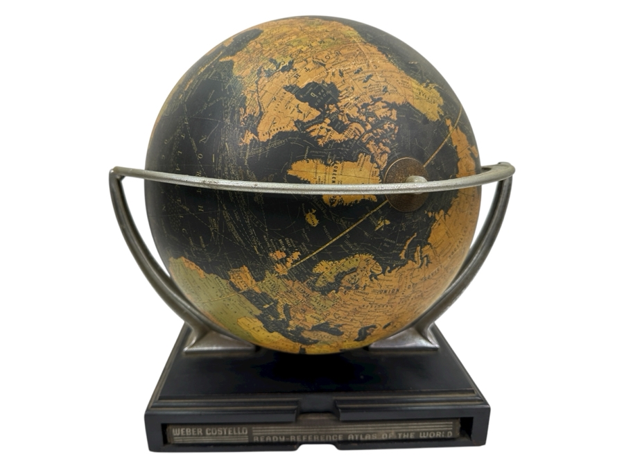 Just Added - 1930's Weber Costello Terrestrial 12' Globe with Atlas Base 14.5'H