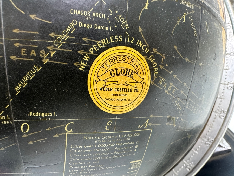 Just Added - 1930's Weber Costello Terrestrial 12' Globe with Atlas Base 14.5'H [Photo 6]