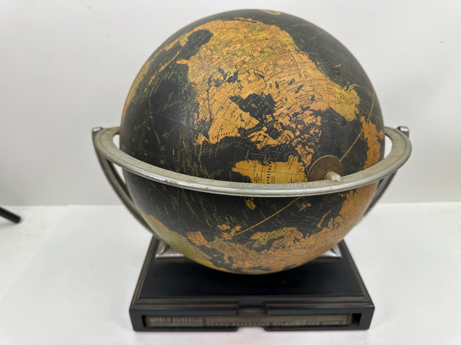 Just Added - 1930's Weber Costello Terrestrial 12' Globe with Atlas Base 14.5'H [Photo 2]