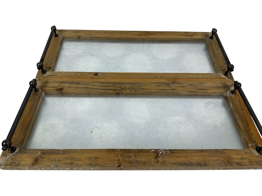 Just Added - Pair of Rustic Galvanized Metal and Wood Trays Each 24'W x 10'H